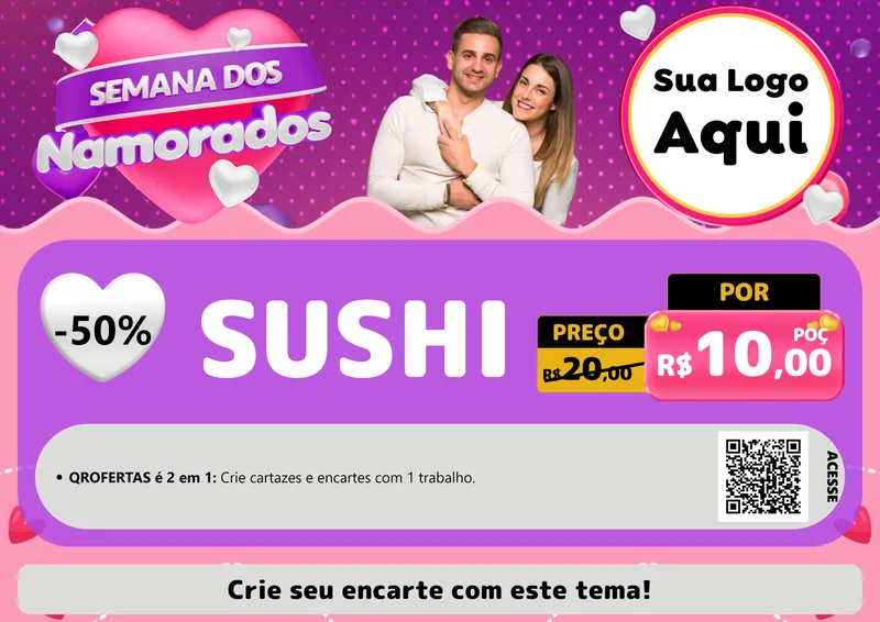 Modelo de Cartaz para Cartaz A4 Horizontal com o tema Semana dos Namorados para Comida japonesa