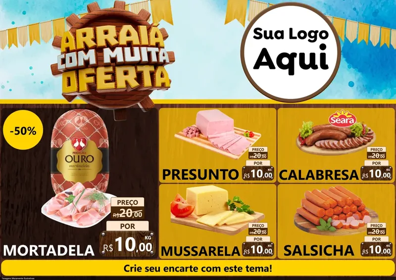 Modelo de Encarte para Encarte A4 Horizontal com o tema Ofertas de São João - Junina para Frios e Laticínios