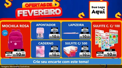 Modelo de TV para TV Horizontal com o tema Ofertas de Fevereiro para Papelaria