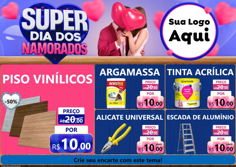 Modelo de Encarte para Encarte A4 Horizontal com o tema Super Dia dos Namorados para Material para Construção