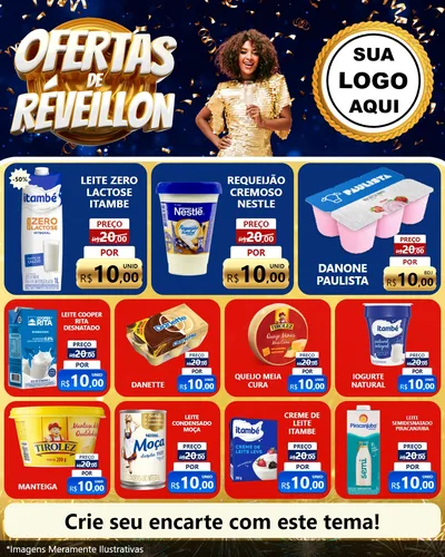 Modelo de Rede Social para Feed Instagram com o tema Ofertas de Réveillon para Frios e Laticínios