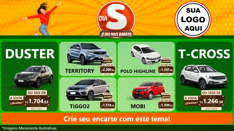 Modelo de TV para TV Horizontal com o tema Dia S - O Dia Mais Barato para Concessionaria de Carros