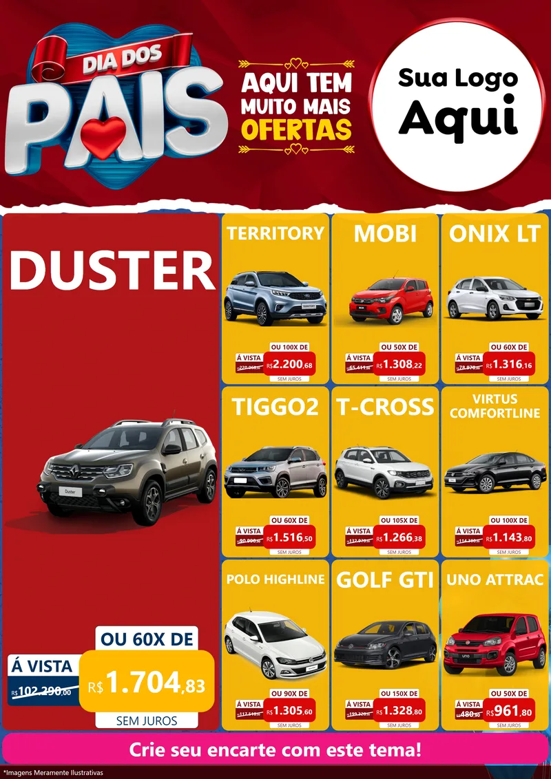 Modelo de Encarte para Encarte A4 Vertical com o tema Dia dos Pais para Concessionaria de Carros