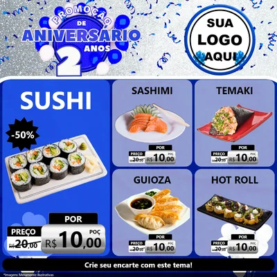 Modelo de Rede Social para Feed Facebook com o tema Promoção de Aniversário - 2 Anos para Comida japonesa