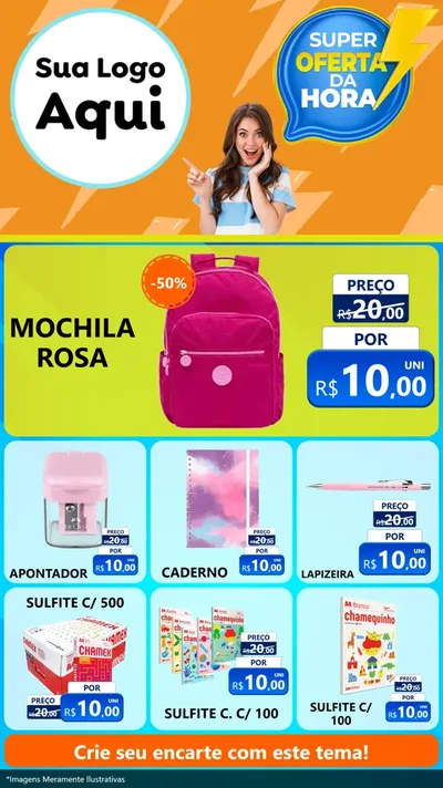 Modelo de Rede Social para Stories com o tema Super Oferta da Hora para Papelaria