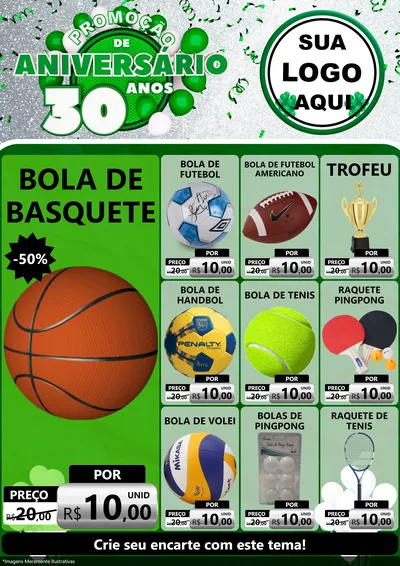 Modelo de Encarte para Encarte A4 Vertical com o tema Promoção de Aniversário - 30 Anos para Artigos Esportivos