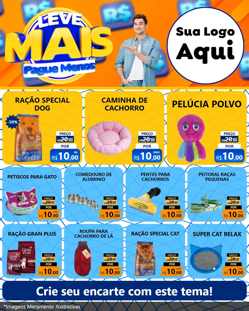 Modelo de Rede Social para Feed Instagram com o tema Leve Mais, Pague Menos para Pet Shop