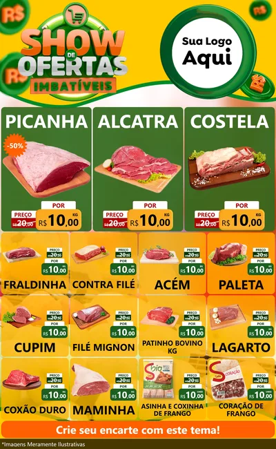 Modelo de Encarte para Encarte Grande com o tema Show de Ofertas Imbatíveis para Açougue