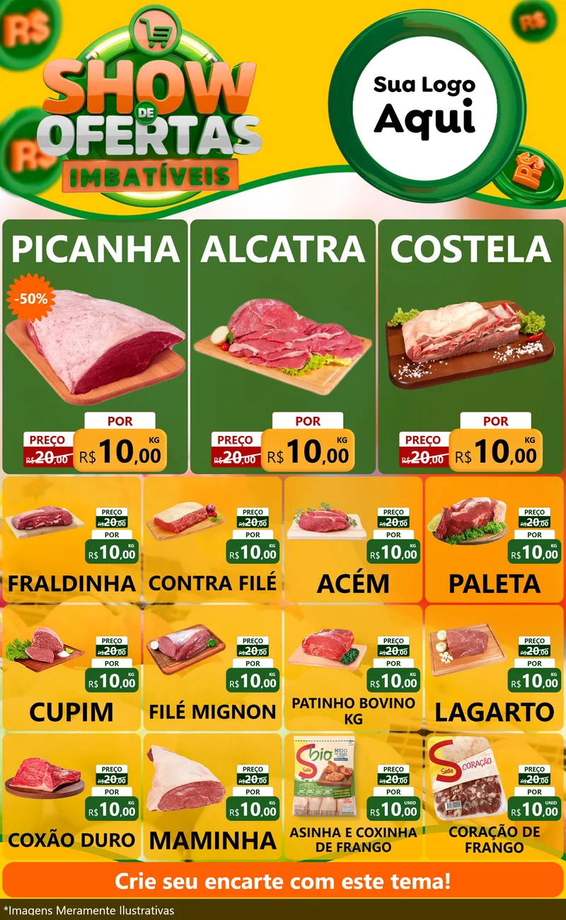 Modelo de Encarte para Encarte Grande com o tema Show de Ofertas Imbatíveis para Açougue