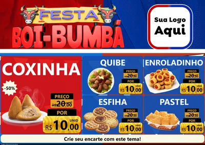 Modelo de Encarte para Encarte A4 Horizontal com o tema Festa Boi Bumbá para Salgadaria