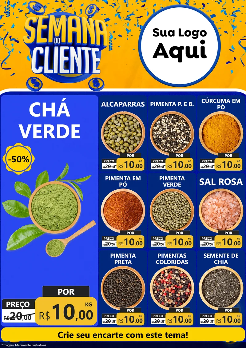 Modelo de Encarte para Encarte A4 Vertical com o tema Semana do Cliente para Produtos Naturais