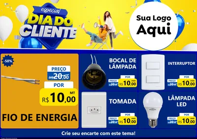 Modelo de Encarte para Encarte A4 Horizontal com o tema Especial Dia do Cliente para Materiais Elétricos