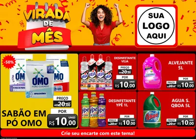 Modelo de Encarte para Encarte A4 Horizontal com o tema Virada de Mês para Produtos de Limpeza