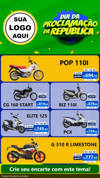 Modelo de TV para TV Vertical com o tema Dia Da Proclamação Da República para Concessionaria de Motos