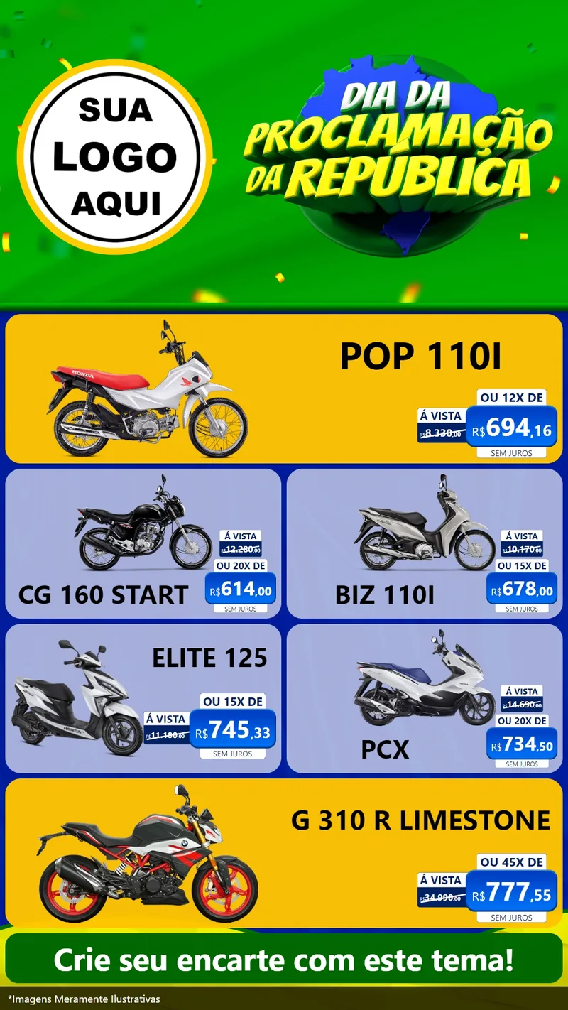 Modelo de TV para TV Vertical com o tema Dia Da Proclamação Da República para Concessionaria de Motos