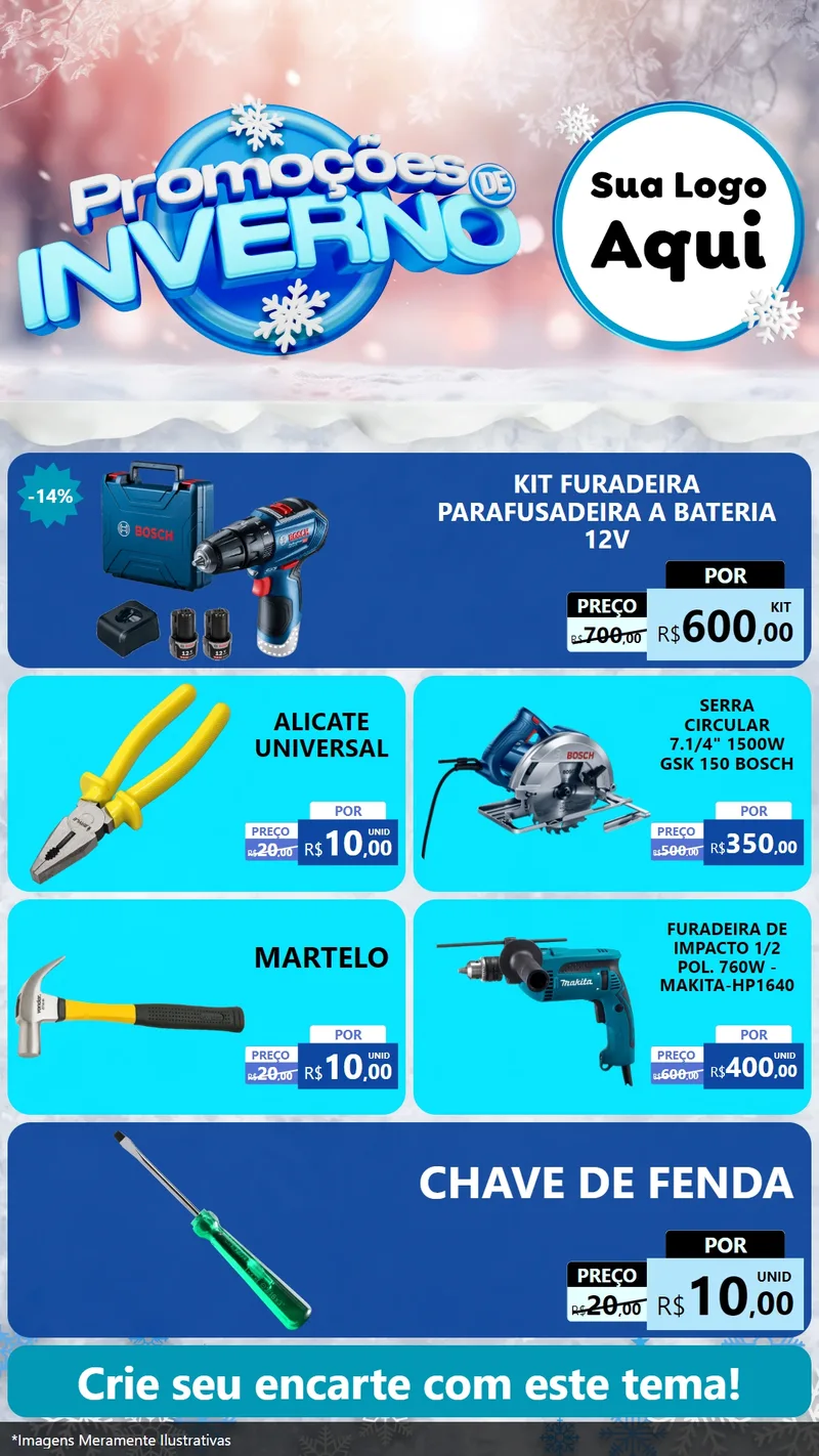 Modelo de TV para TV Vertical com o tema Promoções de Inverno para Maquinas e Ferramentas