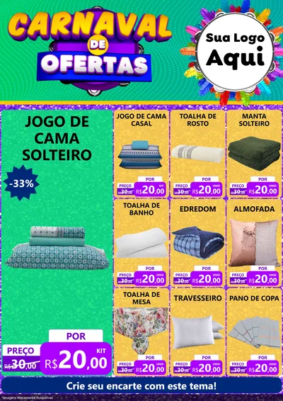 Modelo de Encarte para Encarte A4 Vertical com o tema Carnaval de Ofertas para Cama, Mesa e Banho