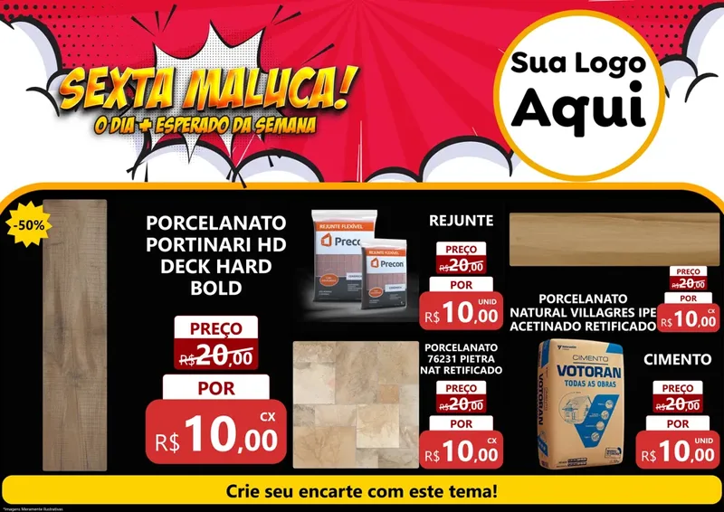 Modelo de Encarte para Encarte A4 Horizontal com o tema Sexta Maluca! para Pisos e revestimentos