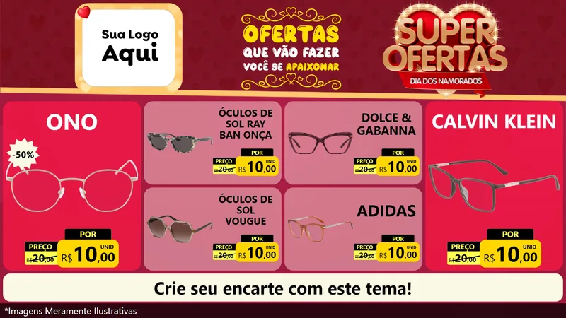 Modelo de TV para TV Horizontal com o tema Dia dos Namorados para Óticas