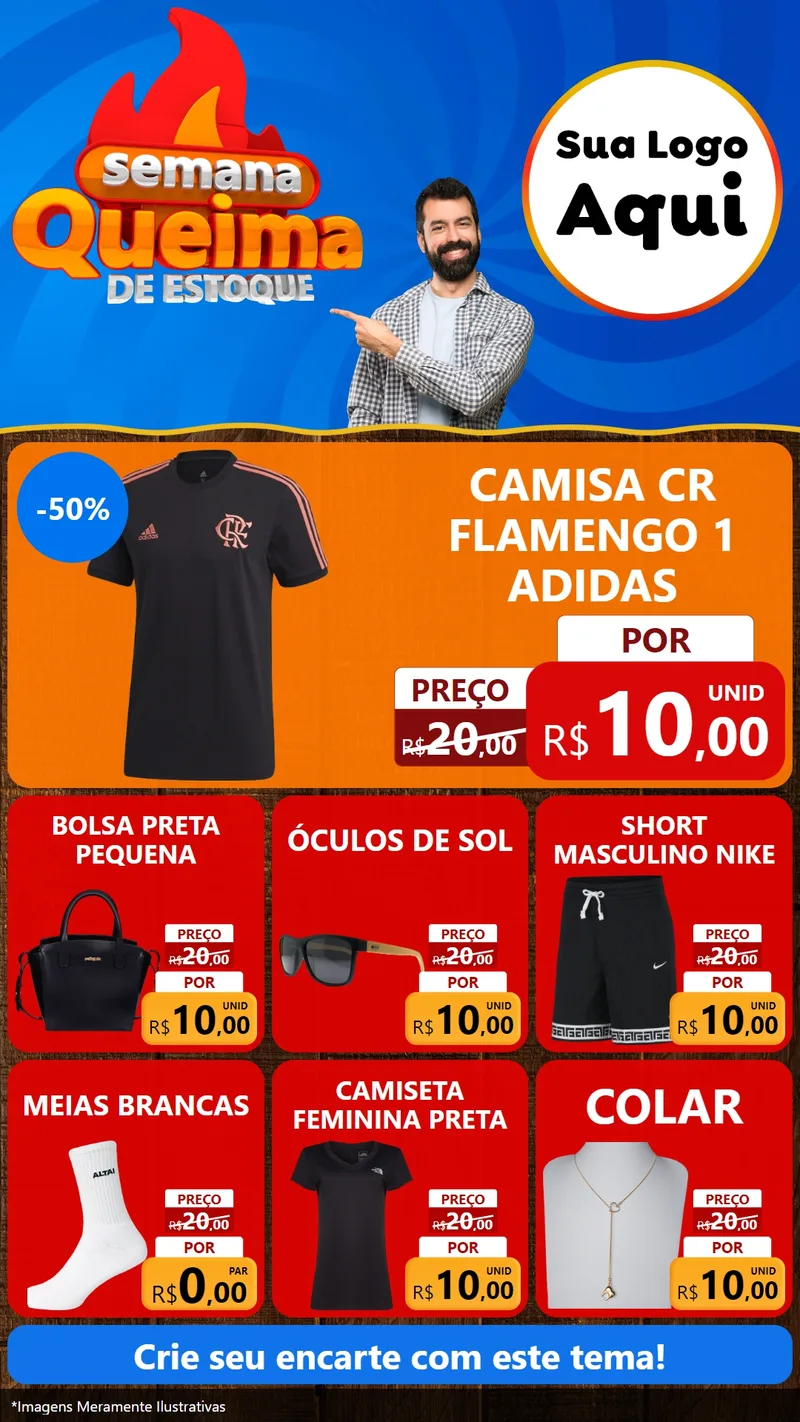 Modelo de Rede Social para Stories com o tema Semana Queima de Estoque para Roupas e acessórios