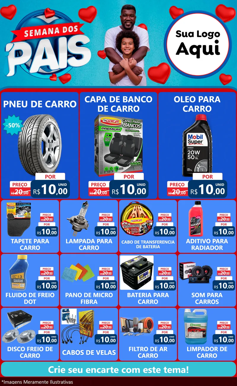 Modelo de Encarte para Encarte Grande com o tema Semana Dos Pais para Auto peças