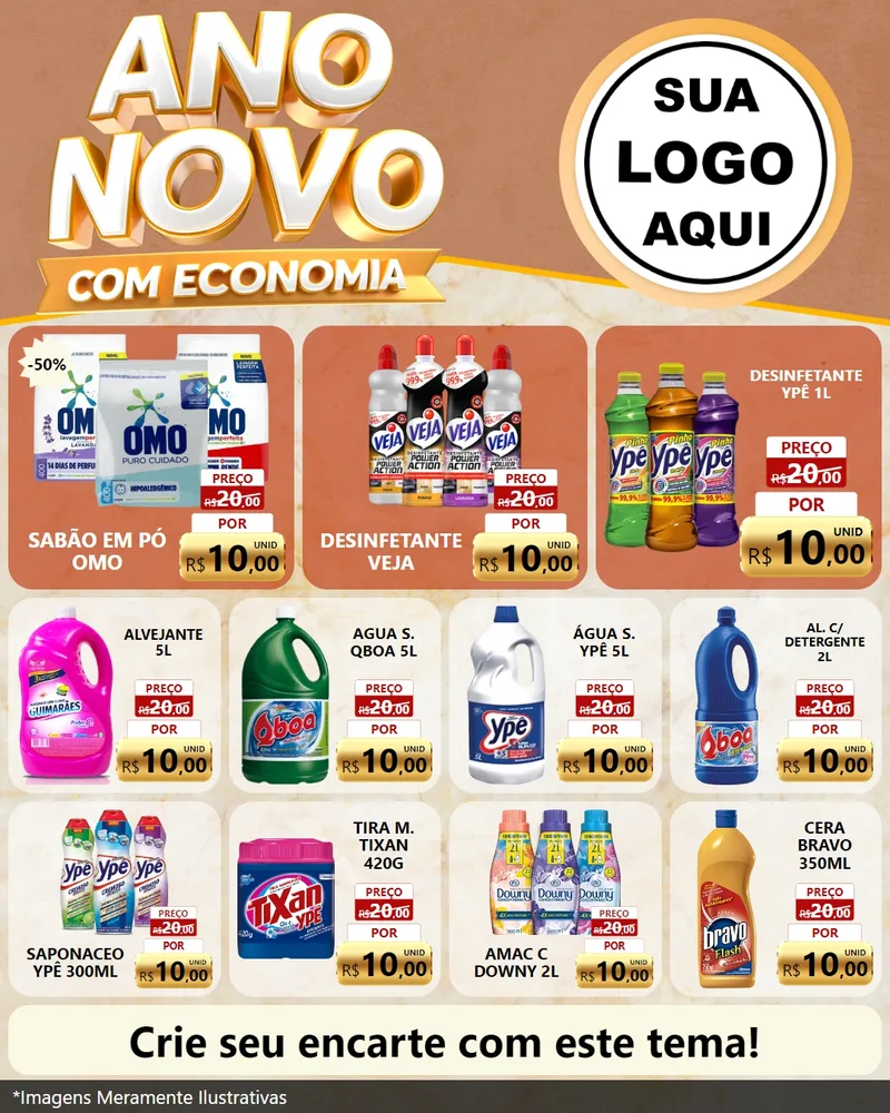 Modelo de Rede Social para Feed Instagram com o tema Ano Novo Com Economia para Produtos de Limpeza