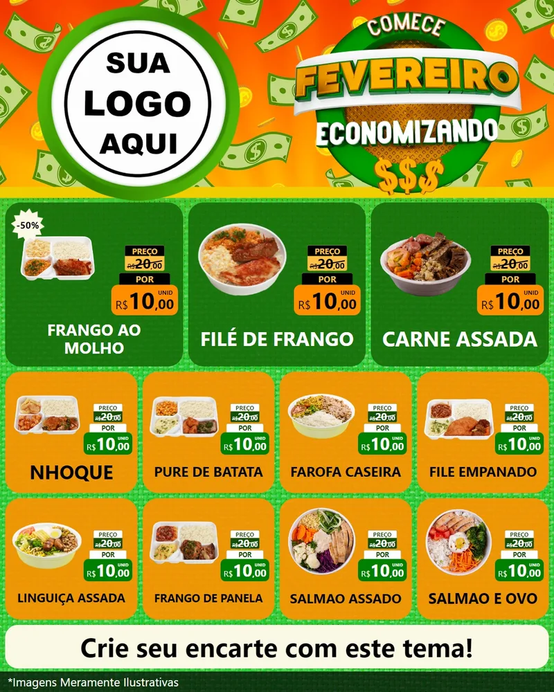 Modelo de Rede Social para Feed Instagram com o tema Comece Fevereiro Economizando para Restaurante