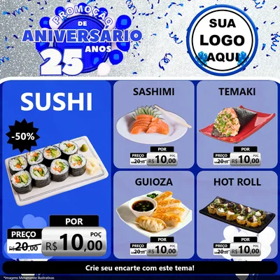 Modelo de Rede Social para Feed Facebook com o tema Promoção de Aniversário - 25 Anos para Comida japonesa