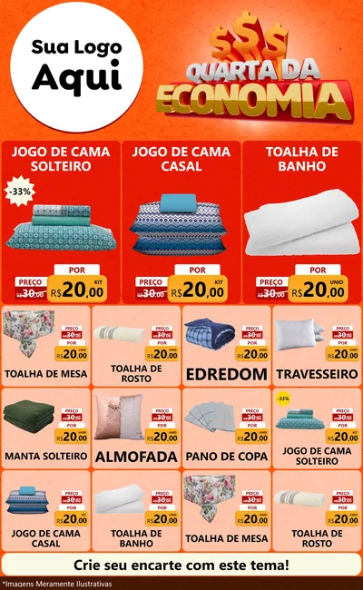 Modelo de Encarte para Encarte Grande com o tema Quarta da Economia para Cama, Mesa e Banho