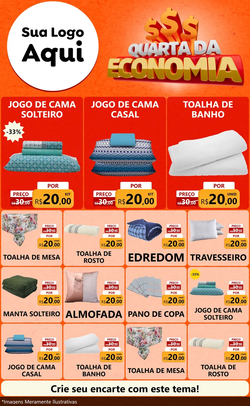Modelo de Encarte para Encarte Grande com o tema Quarta da Economia para Cama, Mesa e Banho