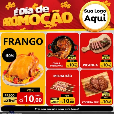 Modelo de Rede Social para Feed Facebook com o tema É Dia De Promoção para Assados