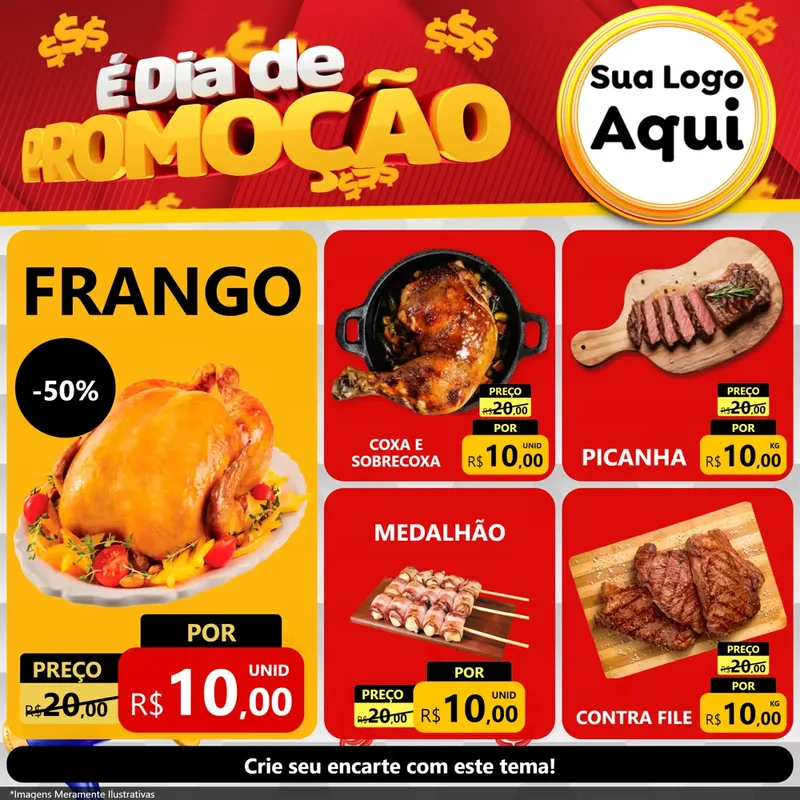 Modelo de Rede Social para Feed Facebook com o tema É Dia De Promoção para Assados