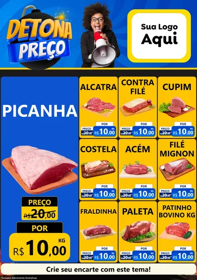 Modelo de Encarte para Encarte A4 Vertical com o tema Detona Preços para Açougue