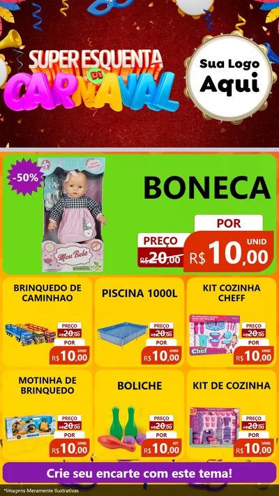 Modelo de Rede Social para Stories com o tema Super Esquenta de Carnaval para Brinquedos