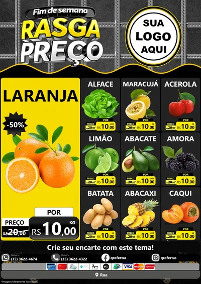 Modelo de Encarte para Encarte A4 Vertical com o tema Fim de Semana Rasga Preço para Hortifrúti