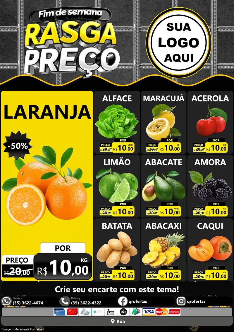 Modelo de Encarte para Encarte A4 Vertical com o tema Fim de Semana Rasga Preço para Hortifrúti