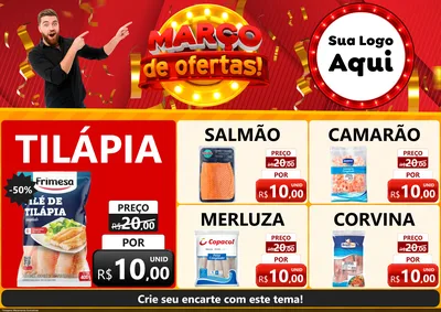 Modelo de Encarte para Encarte A4 Horizontal com o tema Março de Ofertas! para Peixaria