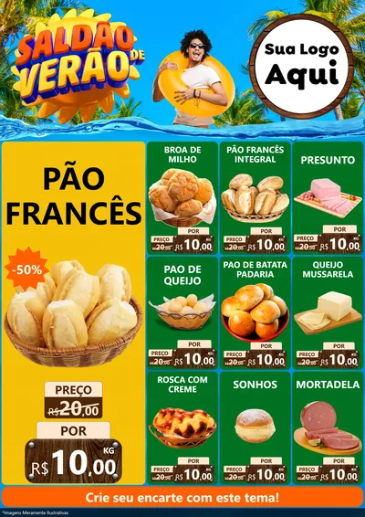 Modelo de Encarte para Encarte A4 Vertical com o tema Saldão de Verão para Padaria