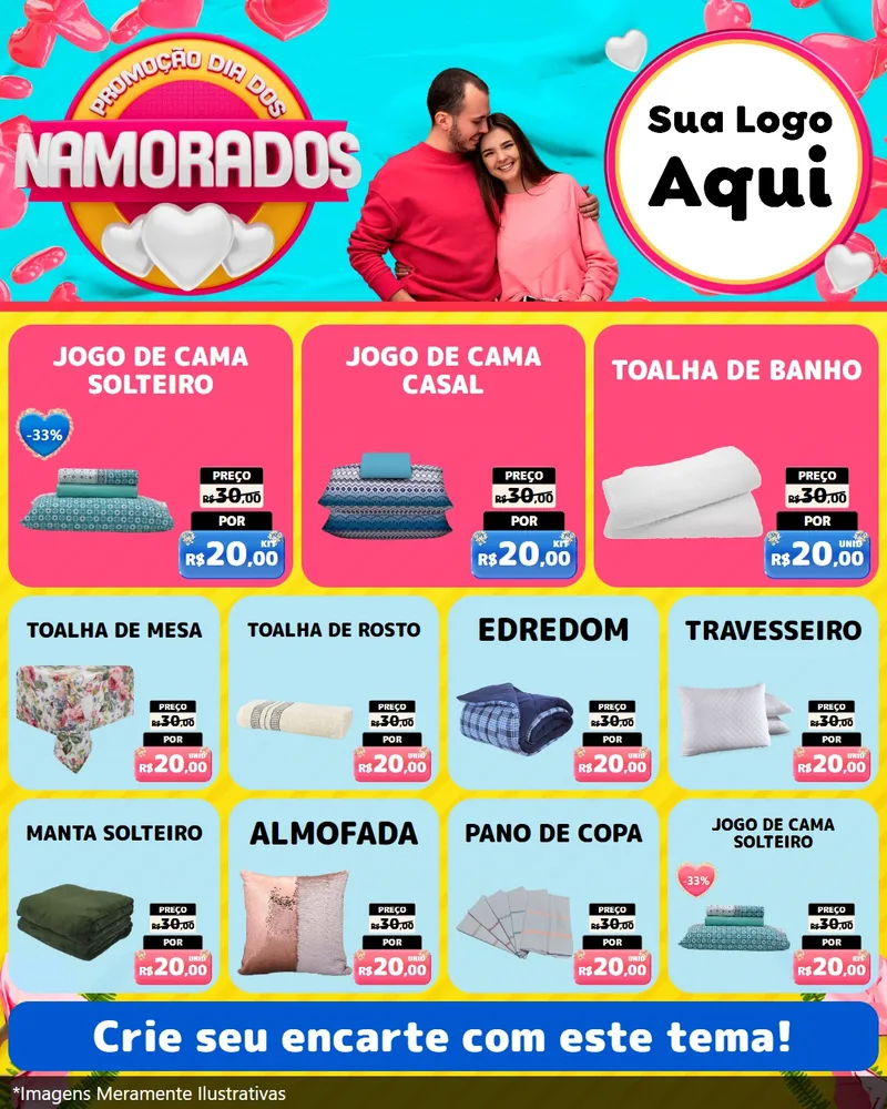 Modelo de Rede Social para Feed Instagram com o tema Promoção Dia dos Namorados para Cama, Mesa e Banho