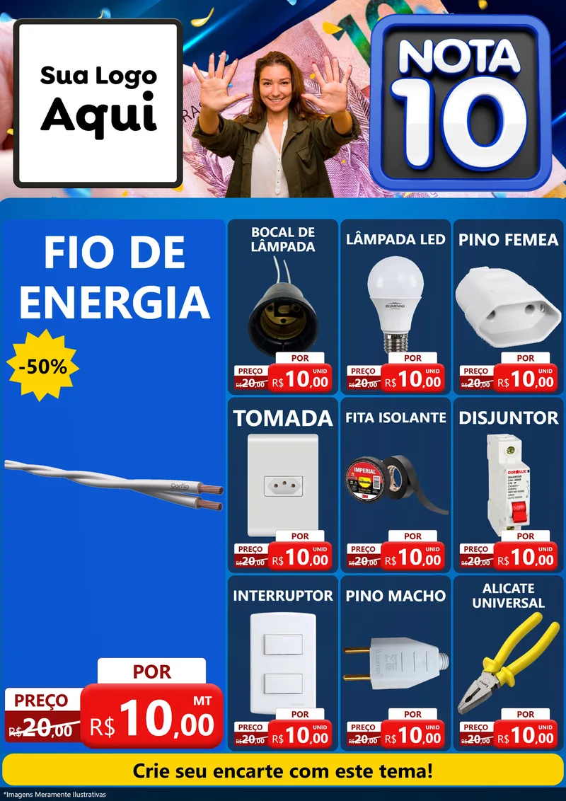 Modelo de Encarte para Encarte A4 Vertical com o tema Nota 10 para Materiais Elétricos