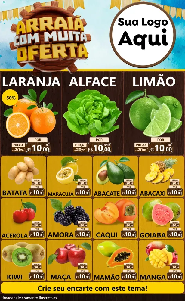 Modelo de Encarte para Encarte Grande com o tema Ofertas de São João - Junina para Hortifrúti