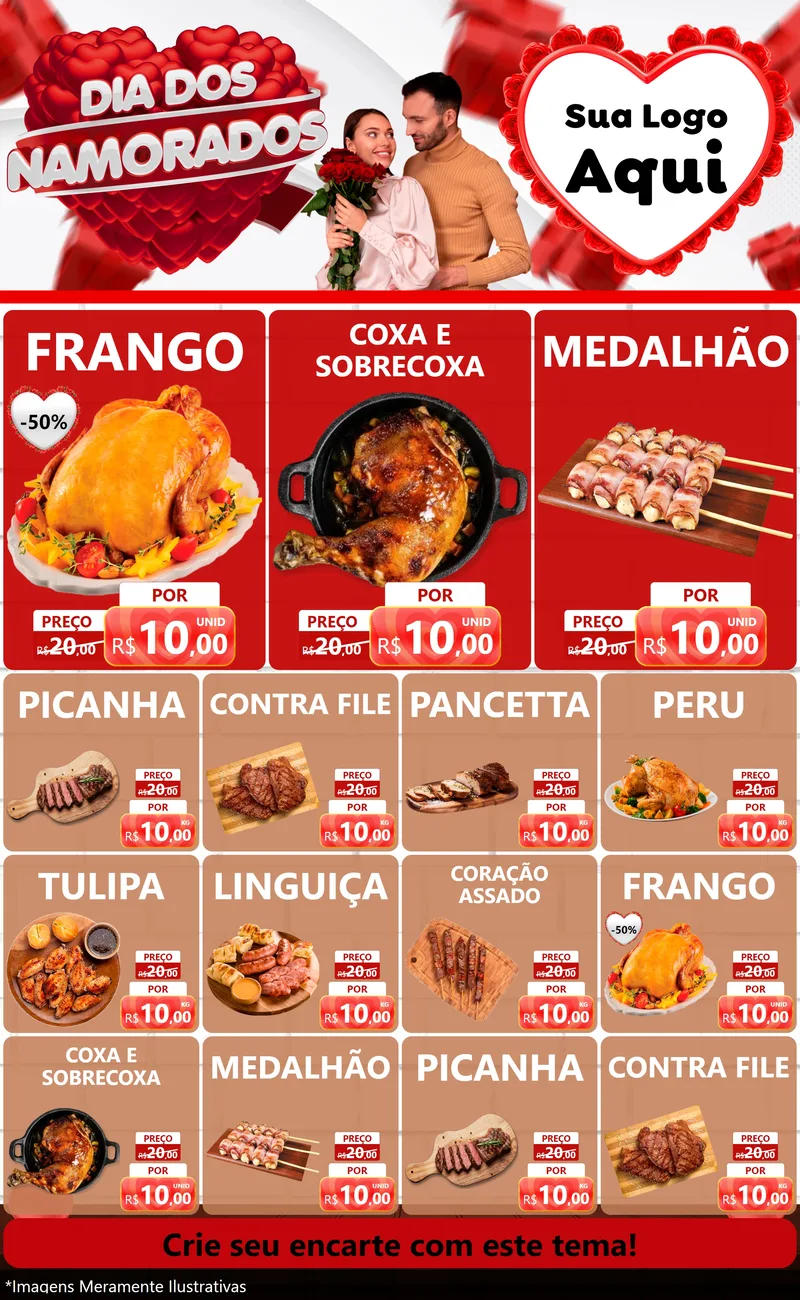 Modelo de Encarte para Encarte Grande com o tema Dia dos Namorados para Assados