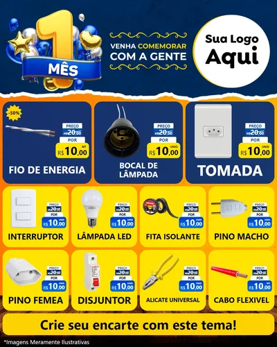 Modelo de Rede Social para Feed Instagram com o tema Um Mês de Aniversário para Materiais Elétricos