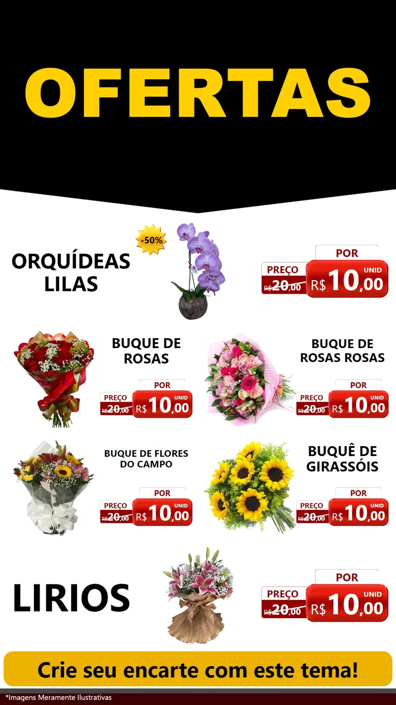 Modelo de TV para TV Vertical com o tema Ofertas Preto e Vermelho Cartaz para Floricultura e jardim