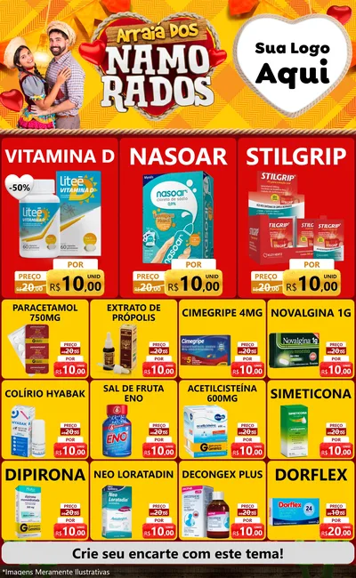 Modelo de Encarte para Encarte Grande com o tema Arraiá dos Namorados para Farmácia