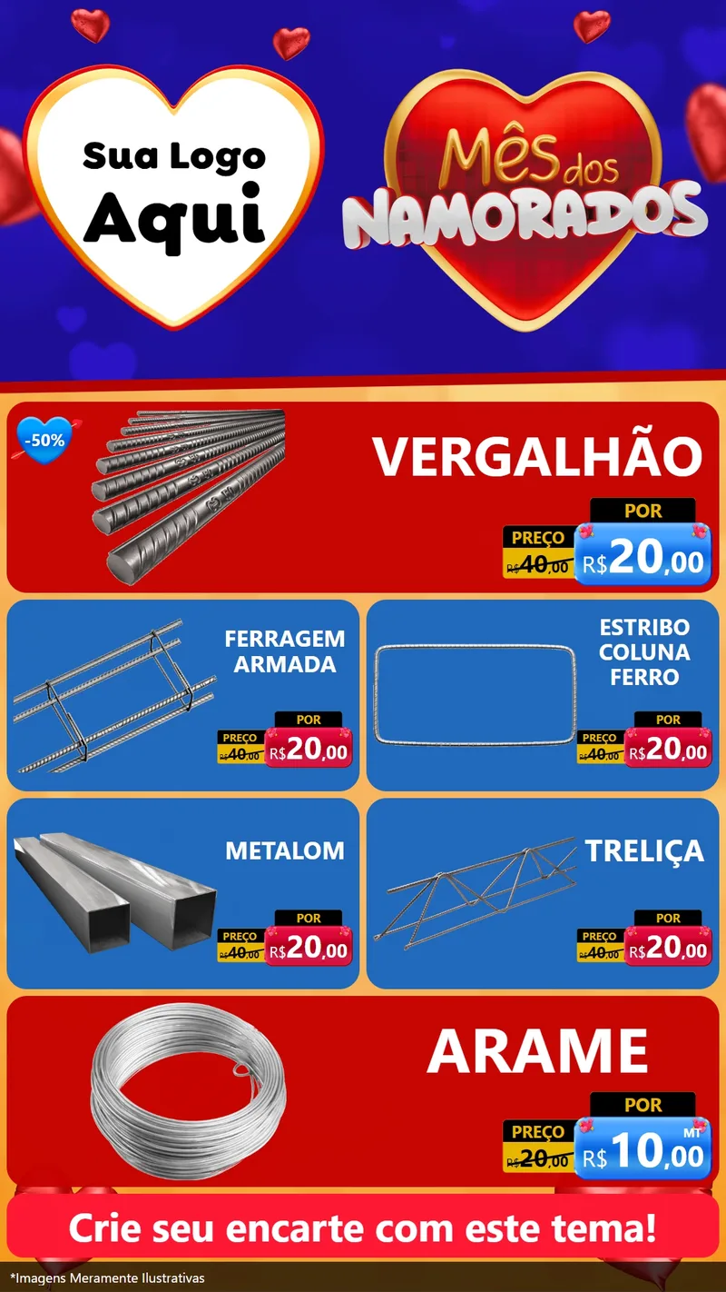 Modelo de TV para TV Vertical com o tema Mês dos Namorados para Ferragens