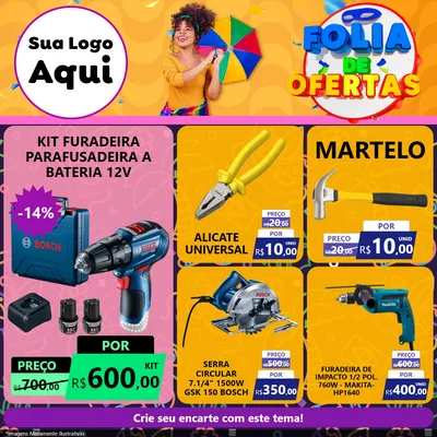 Modelo de Rede Social para Feed Facebook com o tema Folia de Ofertas para Maquinas e Ferramentas