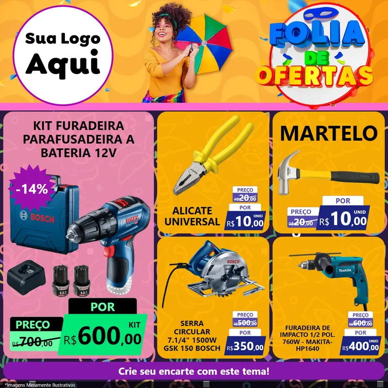 Modelo de Rede Social para Feed Facebook com o tema Folia de Ofertas para Maquinas e Ferramentas