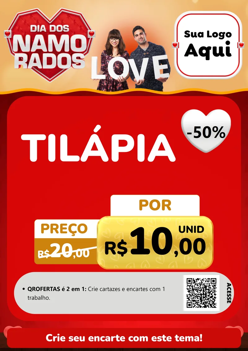 Modelo de Cartaz para Cartaz A4 Vertical com o tema Dia dos Namorados para Peixaria