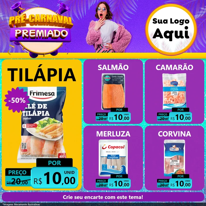 Modelo de Rede Social para Feed Facebook com o tema Pré-Carnaval Premiado para Peixaria
